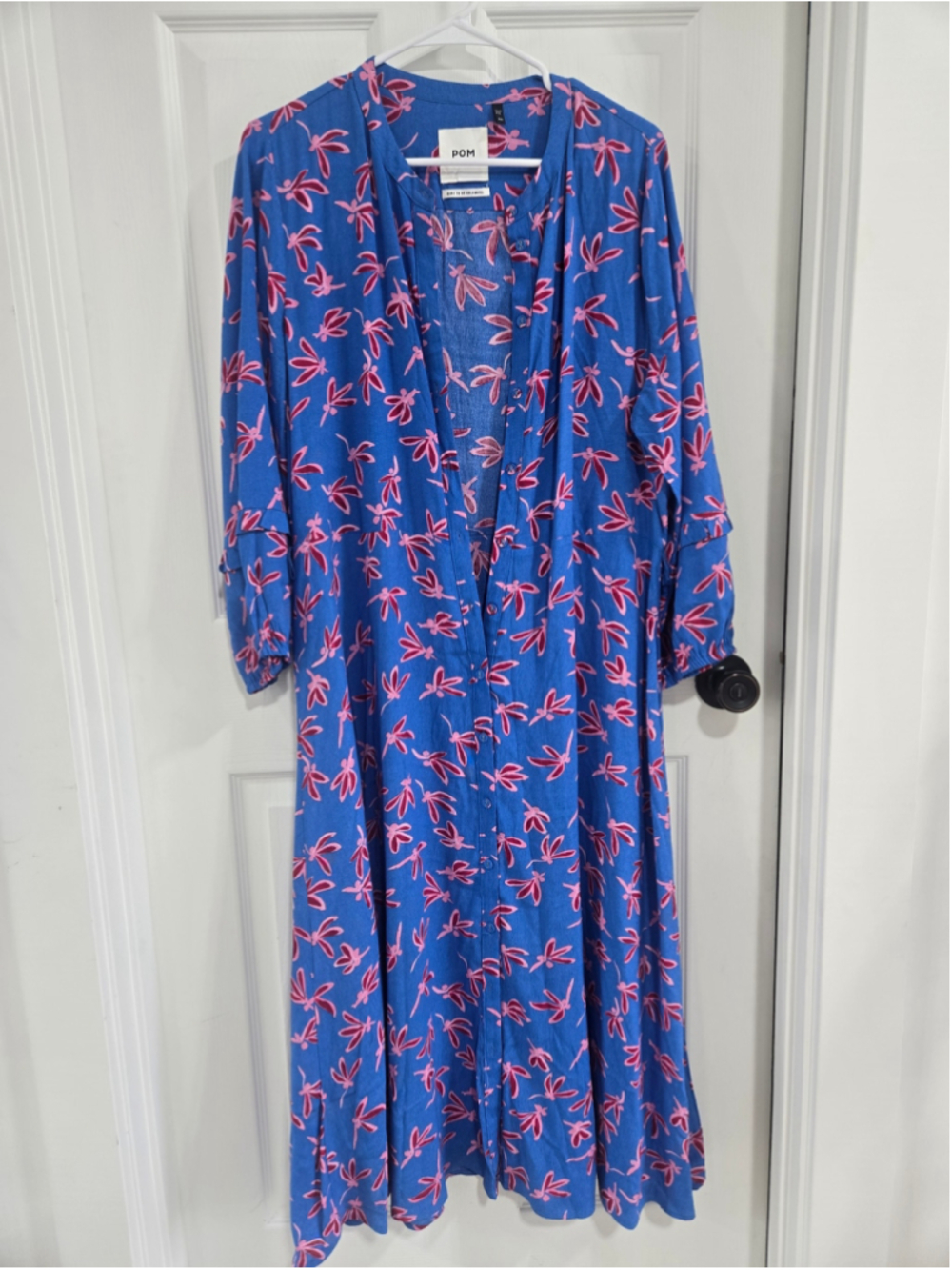 Women's POM Blue & Pink Floral Midi Dress Size 10